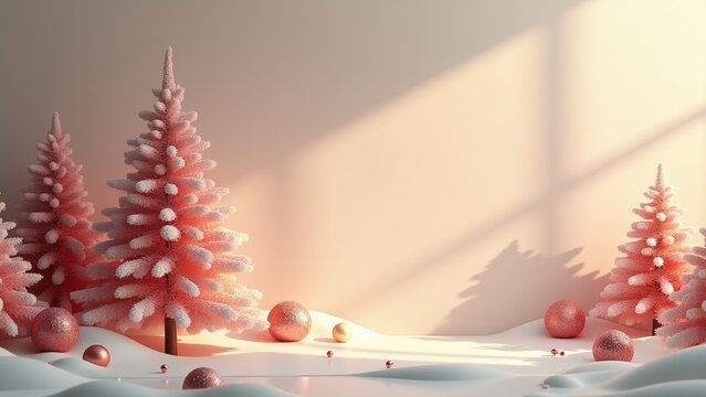 Cozy Seasonal Christmas Background with Pine Tree, Pumpkin and Copy Space