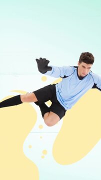 Animation of football goalkeeper over yellow squiggles on green background