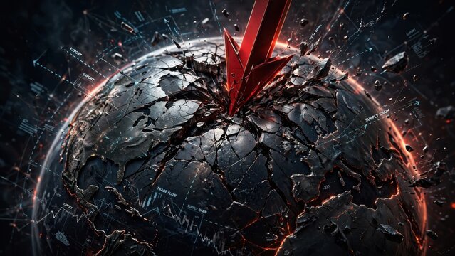 Apocalyptic Earth Shattered by Red Meteor Impact.