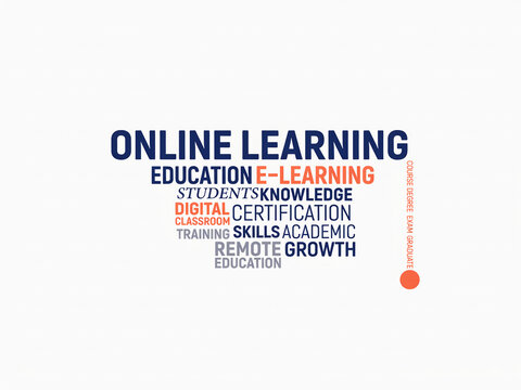 Minimalist graduation cap online learning word cloud vector art