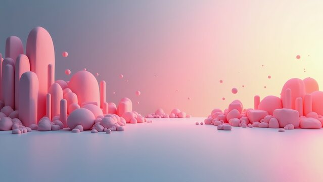 Dreamy Pink and Purple Abstract Landscape with Soft Clouds and Copy Space