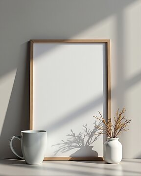 Minimal Empty Frame with Architectural Shadows on Warm Neutral Wall