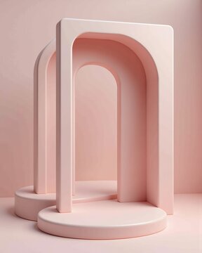 Soft Pink Arched Niche with Minimal Architectural Background and Copy Space