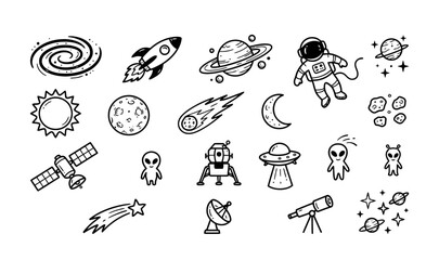 Hand Drawn Space and Astronomy Doodle Set © Hira