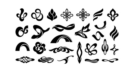 Fototapeta premium Set of modern abstract calligraphic flourishes and decorative graphic elements