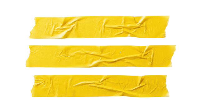 Three pieces of yellow masking tape strips isolated on transparent background