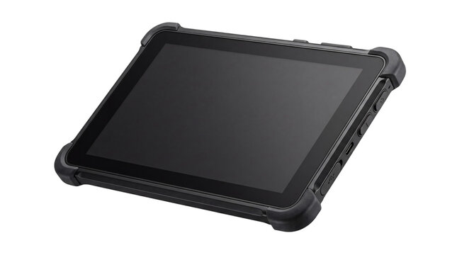 Durable black tablet with reinforced png isolated on transparent background