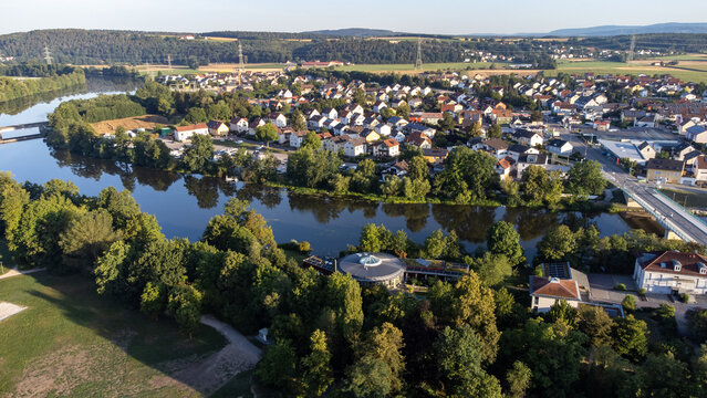 Aerial View of Schwandorf and the Naab River in Upper Palatinate, Bavaria, Germany &ndash; Scenic Cityscape in 4K