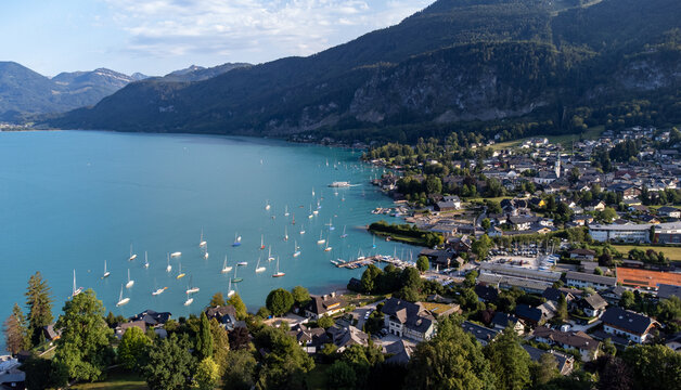 Aerial View of St. Gilgen on Lake Wolfgang in the Salzkammergut Region, Austria