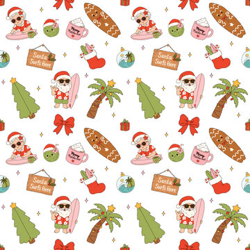 Surfing Santa and Mrs Claus Tropical Christmas Pattern