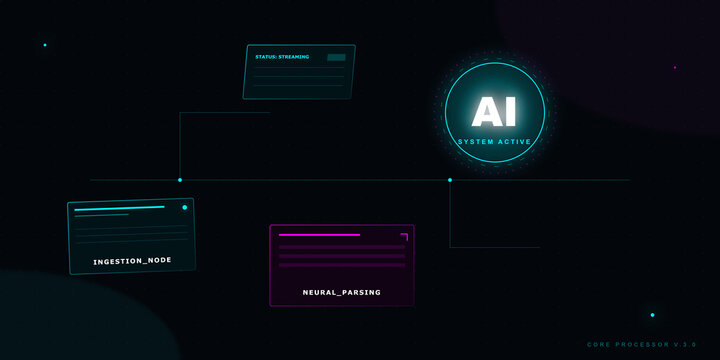 Artificial intelligence system processing interface dashboard on transparent background