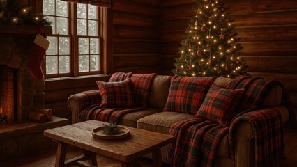 Fototapeta premium Cozy cabin Christmas scene