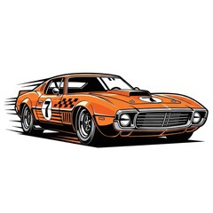 Naklejka premium Vintage Orange Race Car Speeding Motion Blur Illustration.