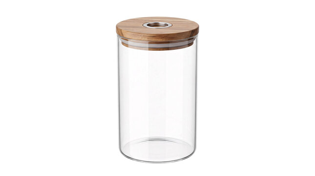 Transparent glass jar with wooden lid png isolated on transparent background