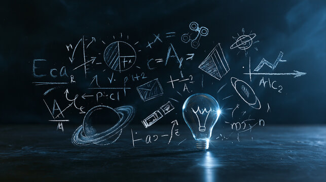 Logic and critical thinking doodles illustrated on a bright clean well lit chalkboard education concept reasoning analysis learning creativity ideas problem solving