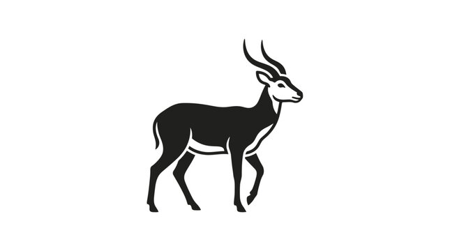 Black silhouette of a gazelle standing on white background