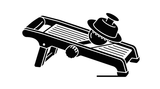 Black silhouette of a kitchen mandoline vegetable slicer.