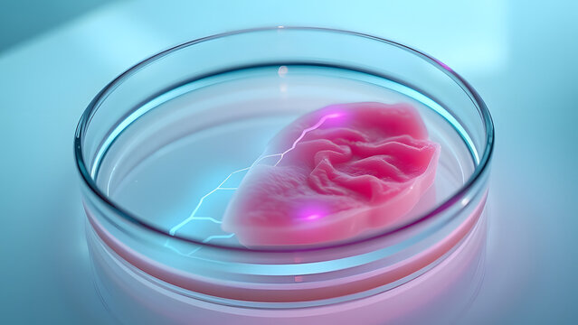 Futuristic Lab-Grown Artificial Organ Tissue Cultured in Petri Dish