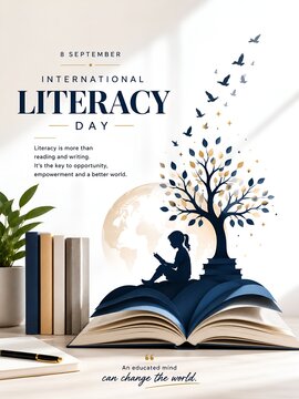 International literacy day illustration with open book