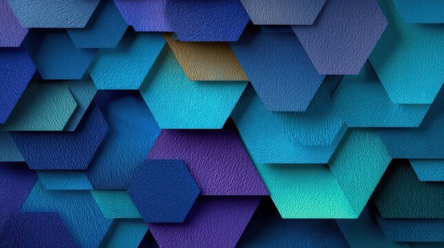 Abstract geometric hexagon pattern with deep blue and purple layers for artistic design backgrounds.