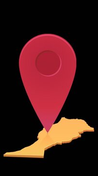 Animated location pin mark on Morocco map representing travel destination, navigation, geotargeting, and tourism. Chroma key green screen with alpha channel. (loopable)