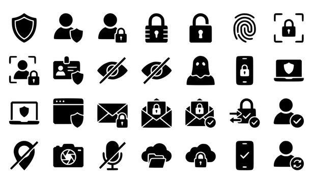 Personal Privacy Identity and Digital Safety Solid Vector Icon Set