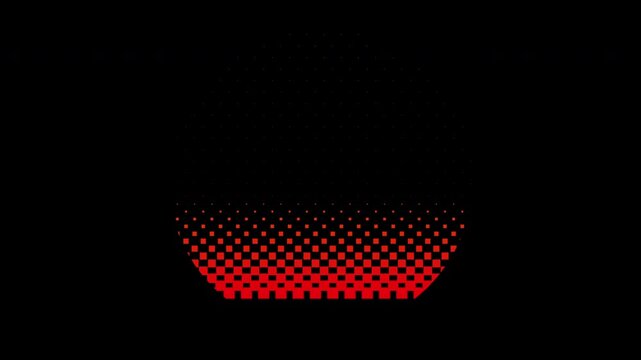 black background featuring a glowing red halftone pattern forming a shallow curved trapezoid shape