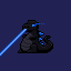 Obraz premium Black Dragon Pixel Art with Blue Energy Fantasy Character
