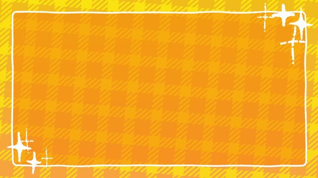 落書き風のキラキラ装飾がついた黄色と橙色のチェック背景アニメーション／A yellow and orange checkered background animation decorated with hand-drawn sparkles