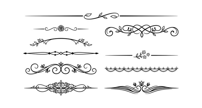 Set of black vintage floral dividers and decorative lines