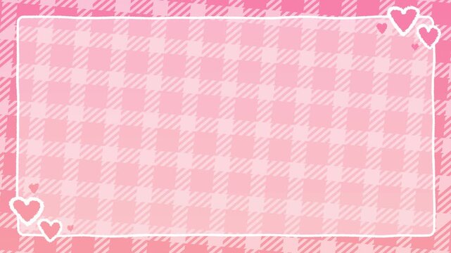 落書き風のハート装飾がついたピンクチェック背景アニメーション／A pink checkered background animation decorated with hand-drawn hearts