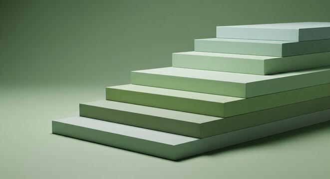 Minimalist 3D rendered podium with green geometric steps for product display or architectural presentation background