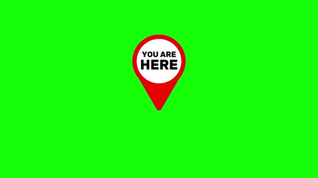 Animation you are here sign icon mark location pointer pin on green screen background. marker and pointer icon. Iocation indicator. location map icon. 
