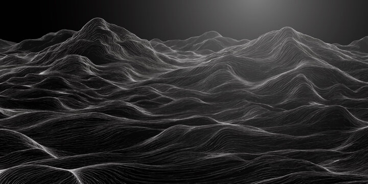 Abstract digital network of glowing contour lines on dark background with abstract topographic visualization technology background geometry geometric minimalist connection elevation creative