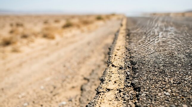 Heat haze shimmers over an asphalt road in the desert