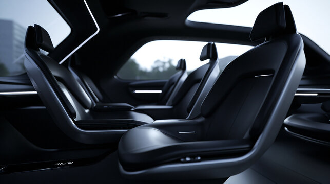 Futuristic Autonomous Vehicle Interior Design with Luxury Seating