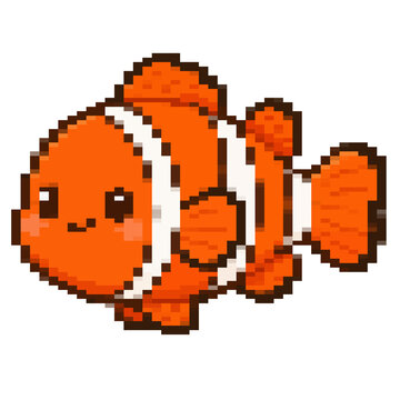 Cute Pixel Art Clownfish Character