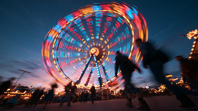 Ferris Wheel in Motion at Night Carnival