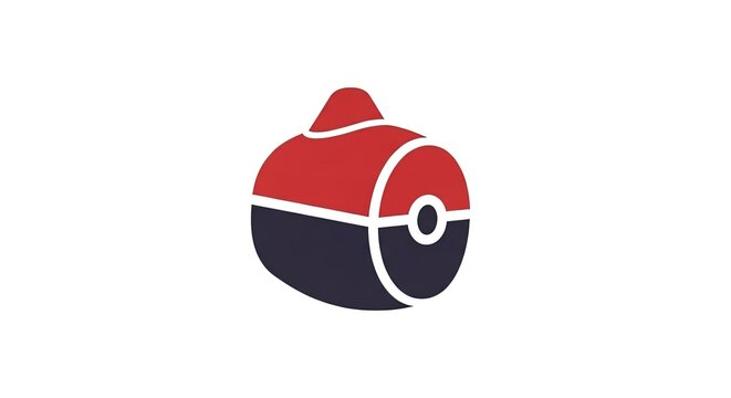 Modern minimalist vector logo of a red and dark blue curling stone on a clean white background, isolated object
