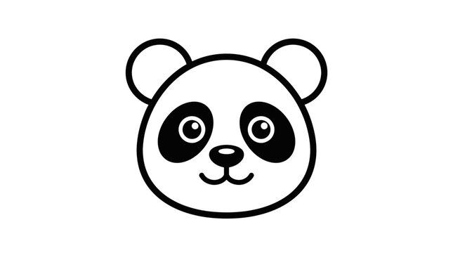 Cute cartoon panda face illustration in black and white line art style, featuring a friendly expression.