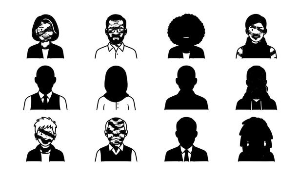 Diverse people avatar icon set with male and female business profile portraits and professional user silhouettes