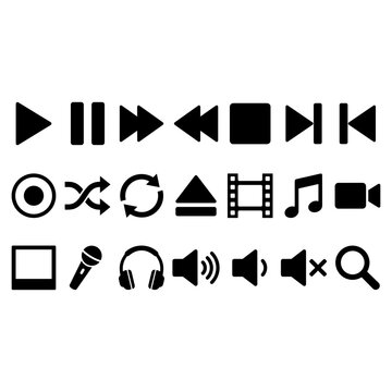 Media player and audio control button set for music and video interface design