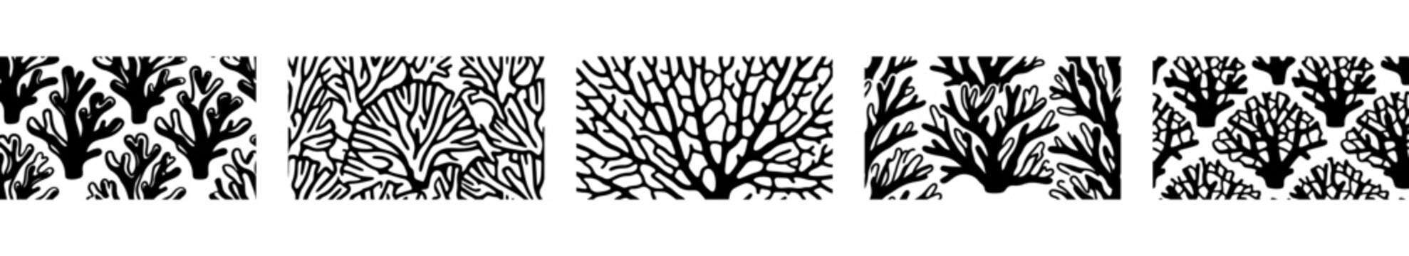 Set of black and white coral seamless patterns vector illustration