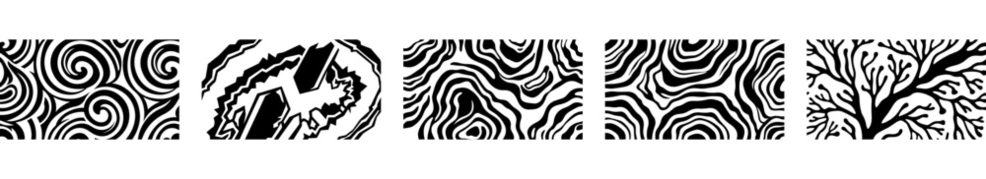 black and white abstract vector patterns set with organic shapes and lines for design and background use