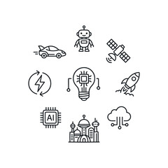 Fototapeta premium Artificial intelligence and future technology icons.