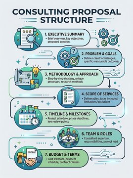 Consulting proposal structure infographic with strategic steps