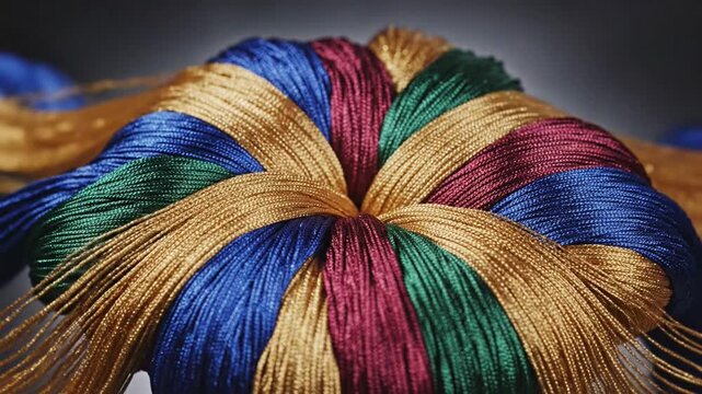 Colorful embroidery thread bundles in a circle