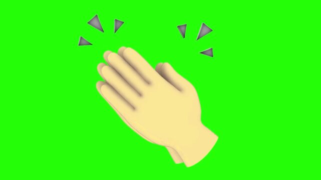 3D Clapping Hands Emoji Showing Applause or Celebration Motion with Gray Sparkles 4k stock animation video on a green screen for chroma key background in video editing.