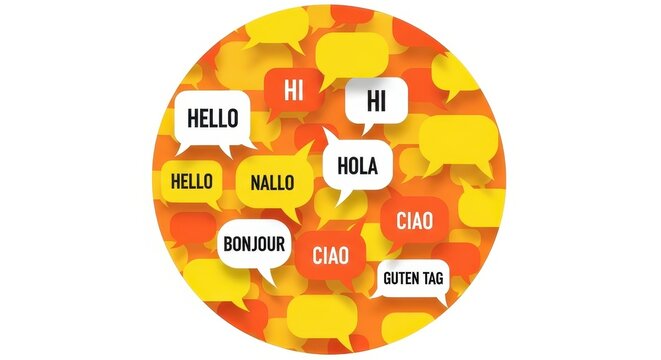Colorful Greetings in Multiple Languages on Abstract Background.