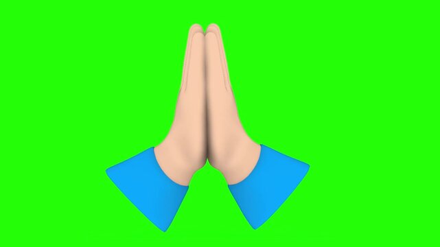 3D Folded Hands Emoji Showing Praying, Thank You, or High Five Gesture 4k stock animation video on a green screen for chroma key background in video editing.